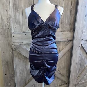 Bee Darlin Cocktail Party Ruched Bodycon Satin Sequin Dress